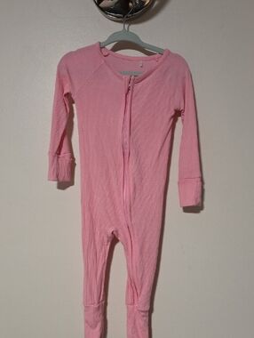 Soft Pink Ribbed Kids Footie One-Piece with Front Zipper